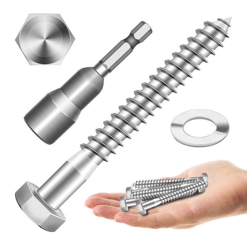 MYWISH (24Sets) 5/16" x 3" Hex Head Lag Bolts, Heavy Duty Lag Screws with Washers, 304 Stainless Steel Bolts 18-8, Lag Screws Wood Screws, Partial Thread Bright Finish, 5/16 Bolt - Image 1